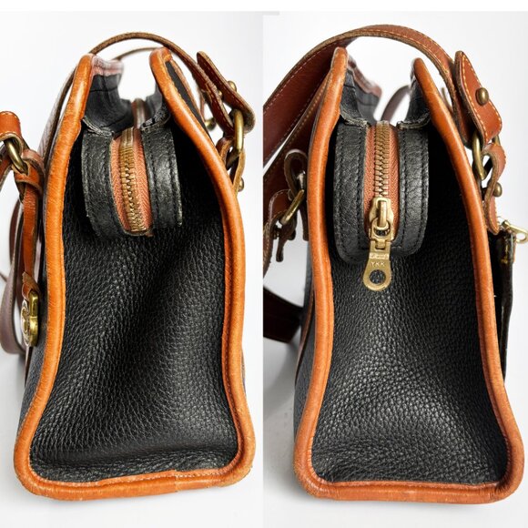Vintage Dooney & Bourke Shoulder Bag Black All Weather Leather Tan Trim … - Picture 5 of 10